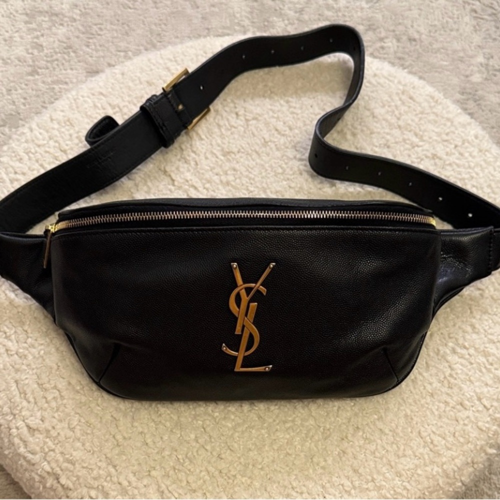 Yves Saint Laurent Black Belt Bag with Gold Logo